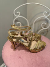 Load image into Gallery viewer, Prada Gold Strappy Heel Sandals
