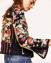 Load image into Gallery viewer, Zara Black Floral Rusching Jacket
