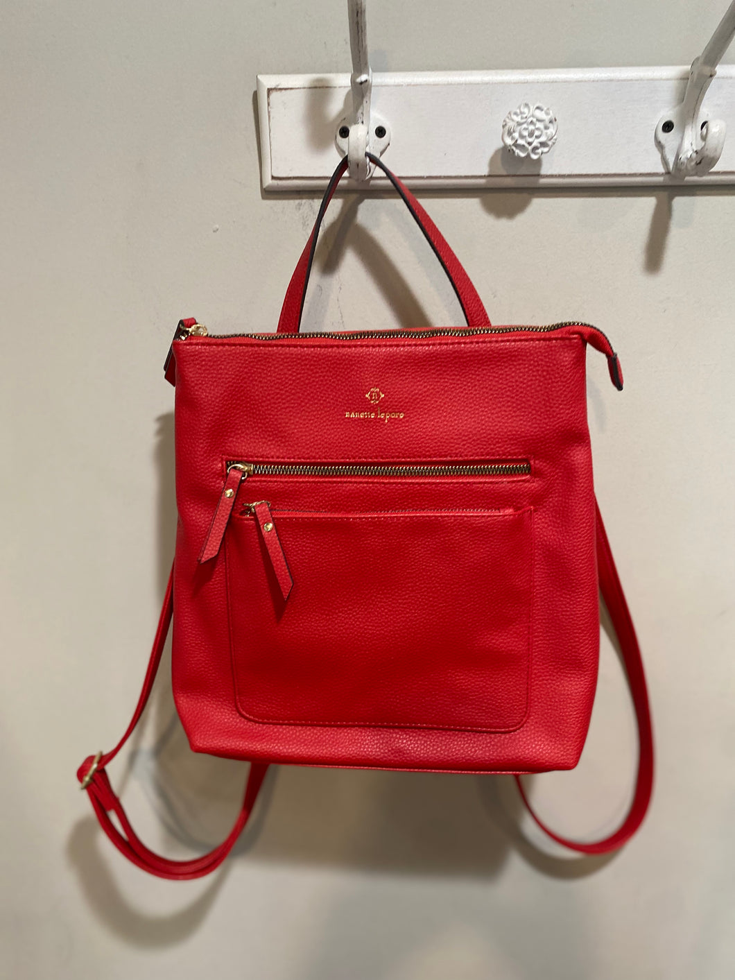 Nanette Lapore Red Faux Leather Convertible Backpack