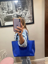 Load image into Gallery viewer, Tory Burch Blue Pebbled Leather Tote
