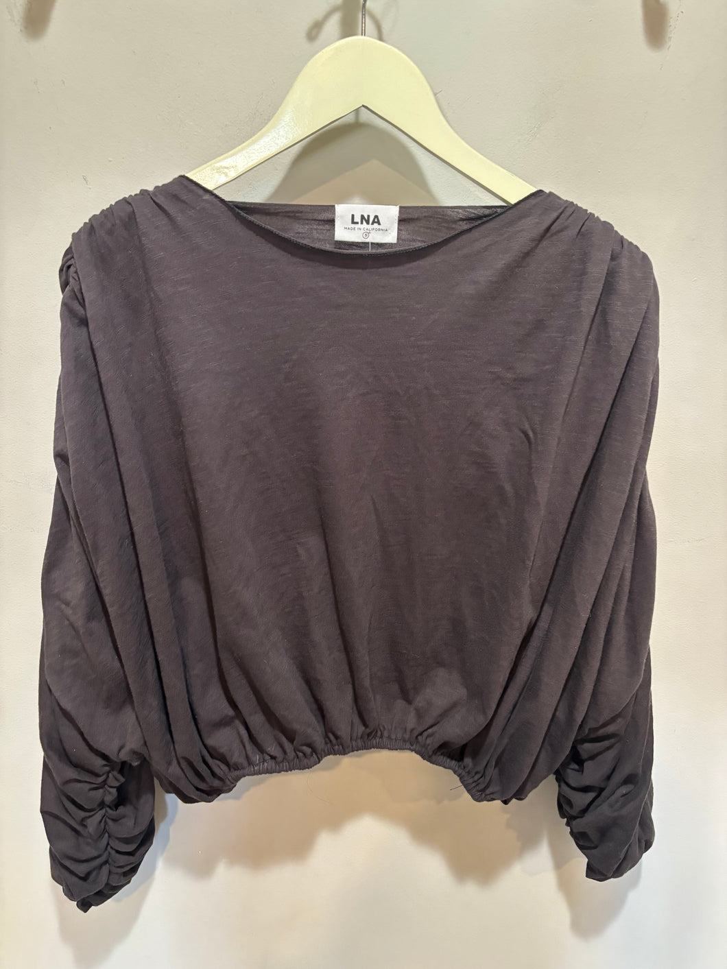 LNA Black Ruched Sleeve Cropped Top