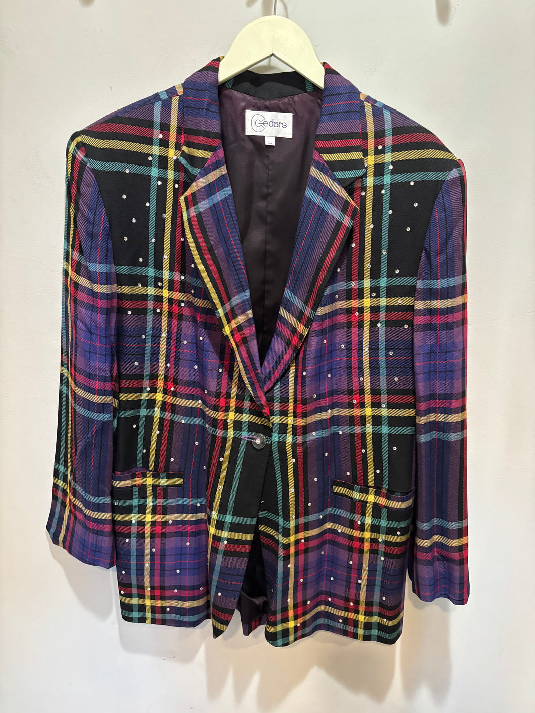 Vintage Cedars Plaid Rhinestones Blazwr