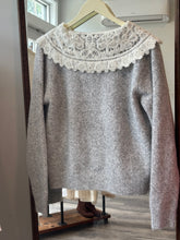 Load image into Gallery viewer, Grey Peasant Top Knit Crochet Neck Cardigan
