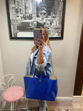Load image into Gallery viewer, Tory Burch Blue Pebbled Leather Tote
