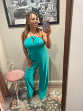 Load image into Gallery viewer, Green Halter Gold Chain Jumpsuit
