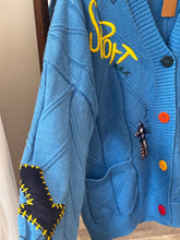 Load image into Gallery viewer, Blue Knit Embroidered Patchwork Cardigan
