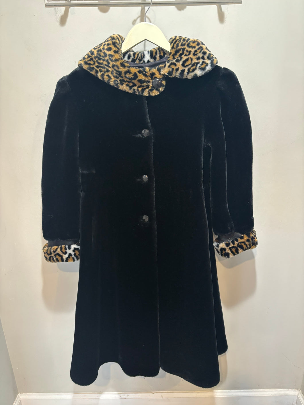 Vintage Leopard Hood Faux Fur Coat