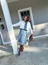 Load image into Gallery viewer, White Distressed Cropped Denim Jacket
