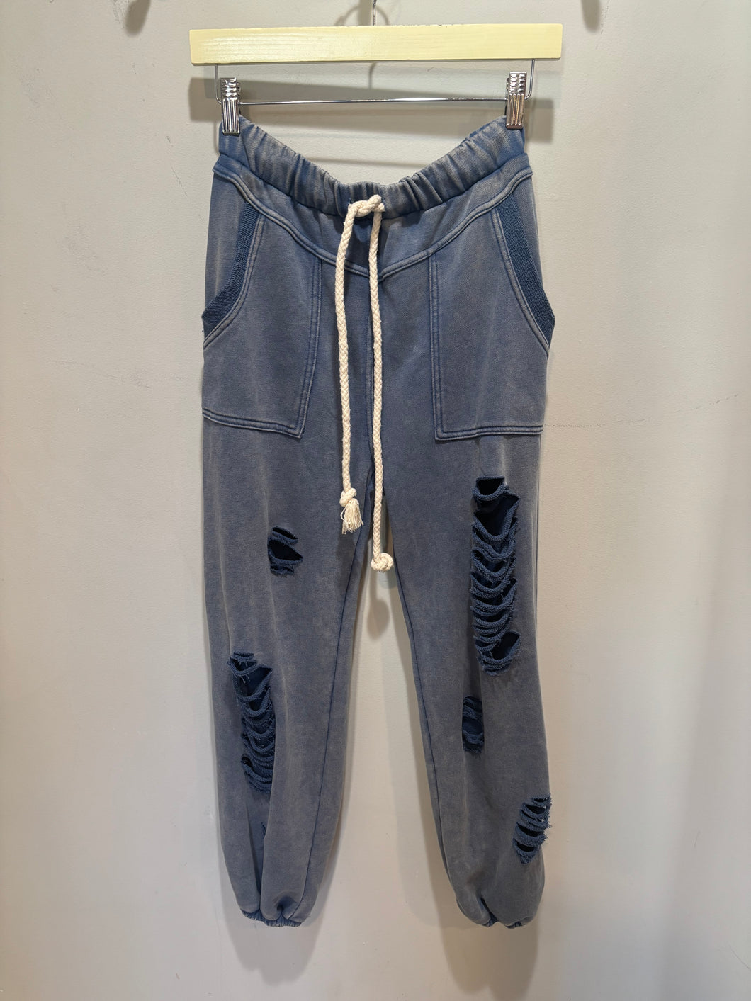 POL Blue Washed Distressed Jogger Pants