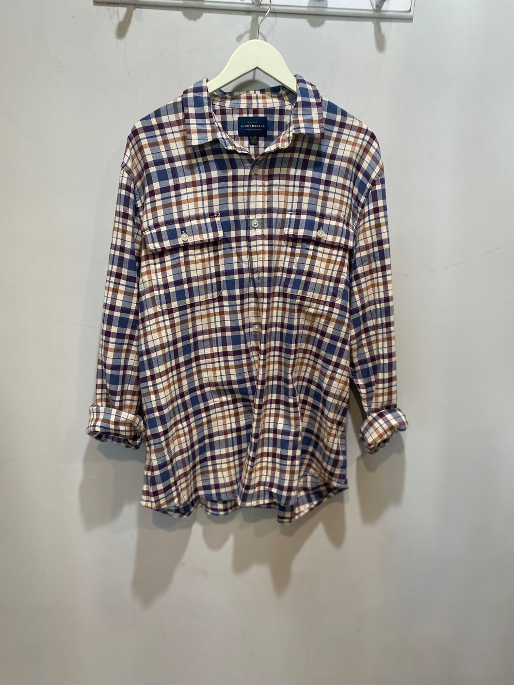 Lucky Brand Cream Blue Flannel Shirt