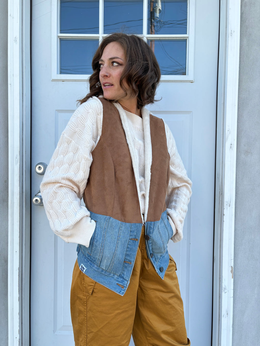 Vintage Radixx Faux Suede Brown Denim Vest