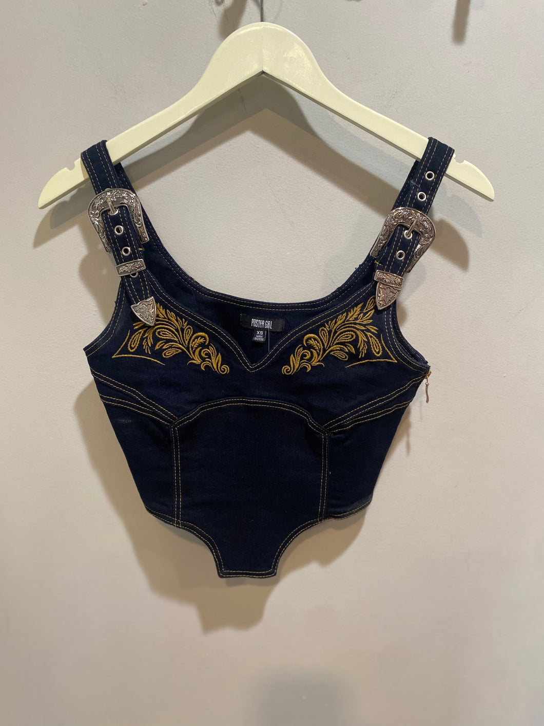 Poster Girl Denim Buckle Bustier Top