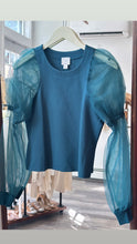 Load image into Gallery viewer, Anthropologie Maeve Teal Puff Sleeves Top
