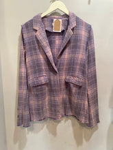 Load image into Gallery viewer, POL Dusty Lilac Distressed Plaid Blazer
