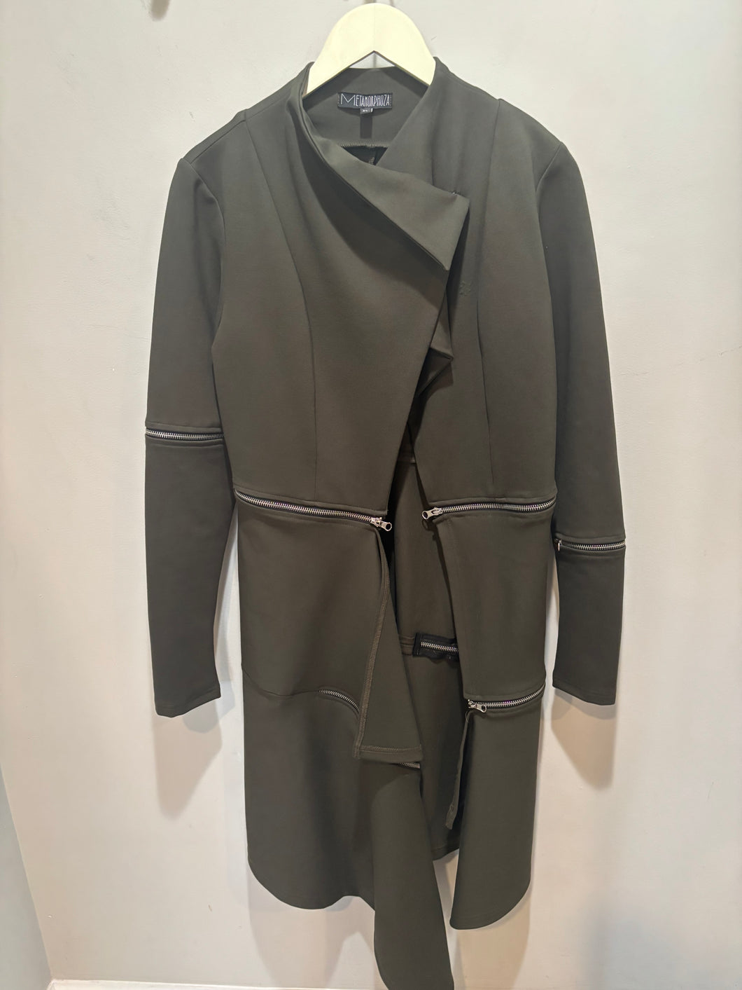 Metamorphoza Green Zipper Asymmetrical Duster