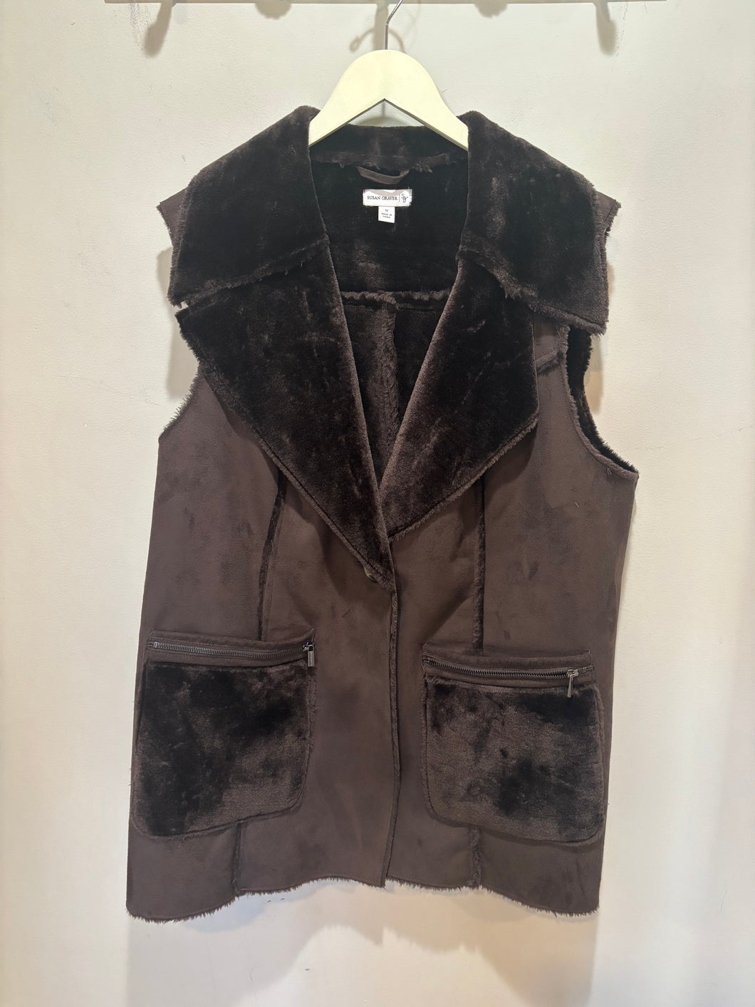 Susan Graver Brown Faux Suede Vest