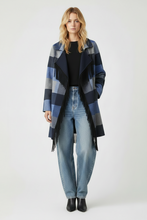 Load image into Gallery viewer, DKNY Blue Plaid Fringe Duster Coat
