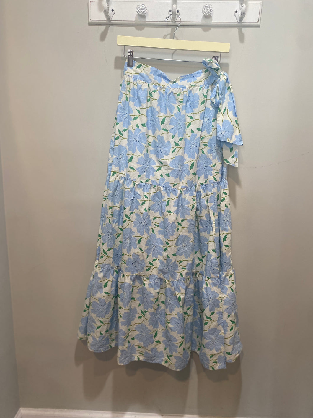 Blue Floral Tiered Wrap Overlay Maxi Skirt
