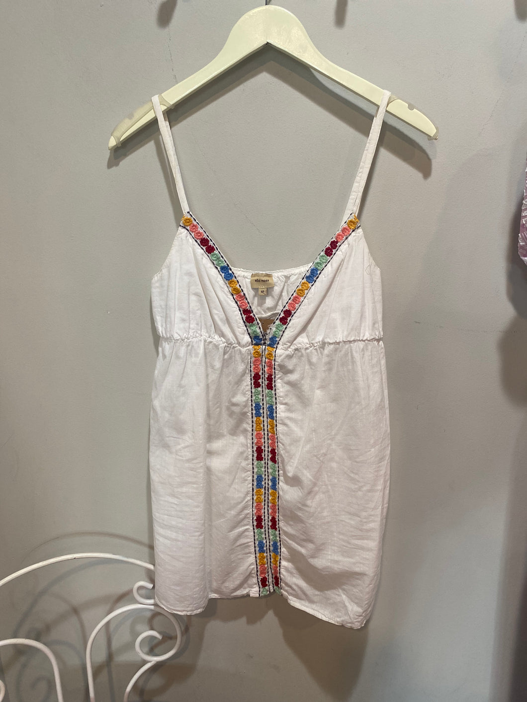 Anthropologie White Multicolor Embroidered Top