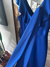 Load image into Gallery viewer, Bebe Blue Flutter Neckline Jumpsuit
