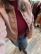 Load image into Gallery viewer, Burgundy Houndstooth Multicolor Military Jacket
