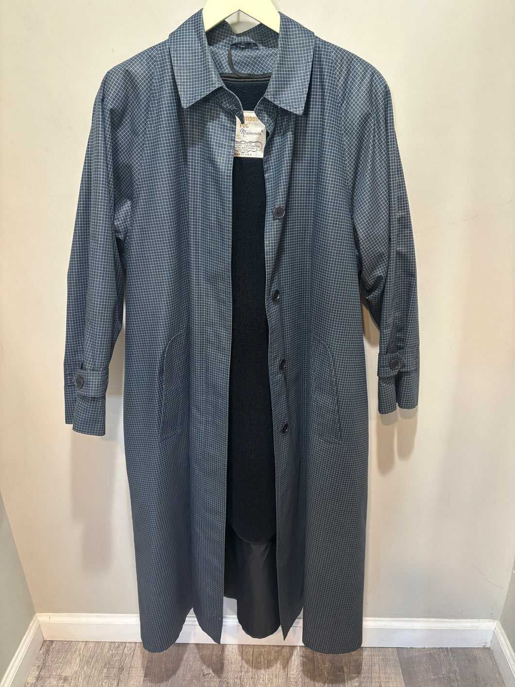 Vintage London Fog Blue Pattern Trench Coat