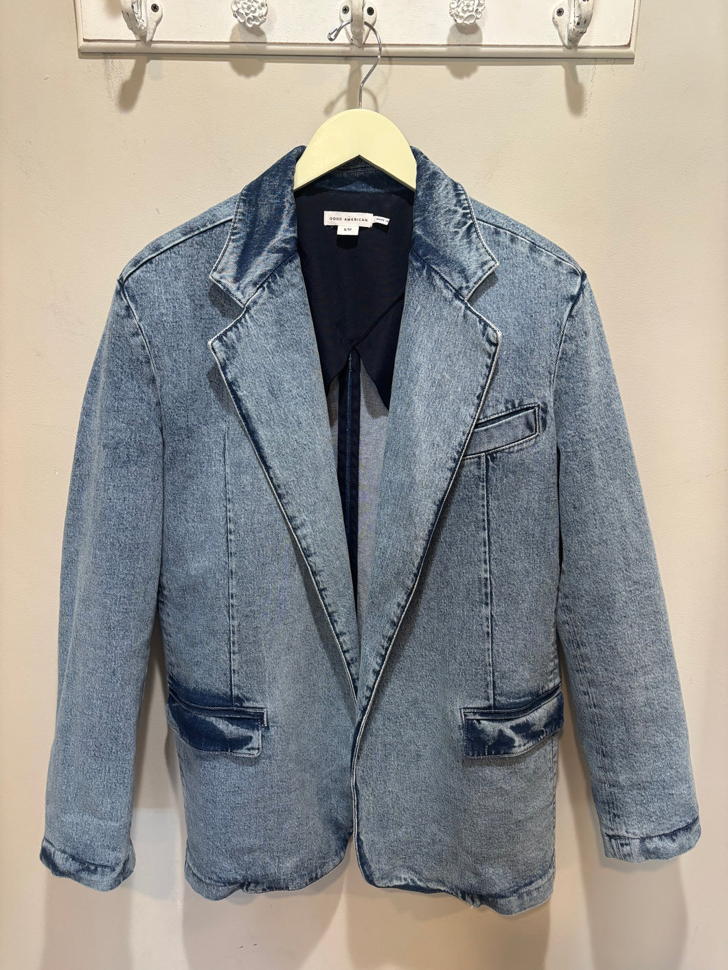 Good American Light Wash Denim Blazer