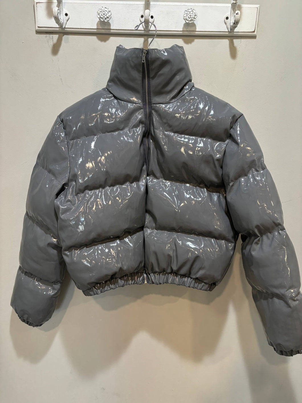 Pretty Little Think Grey Patent Leather Puffer Jacket