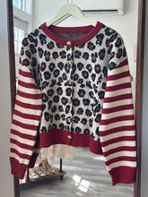 Load image into Gallery viewer, Burgundy Leopard Stripes Cardigan
