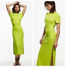 Zara Lime Green Side Cutout Maxi Dress