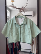 Load image into Gallery viewer, Mint Green Faux Leather Cropped Jacket
