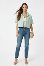 Load image into Gallery viewer, Mint Green Faux Leather Cropped Jacket
