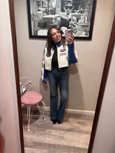 Load image into Gallery viewer, Aelfric Eden Blue White Cropped Moto Jacket
