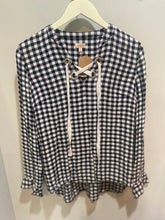 Load image into Gallery viewer, Anthropologie Pixley Black White Gingham Laceup Top
