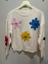 Load image into Gallery viewer, Cream Crochet Multicolor Flowers Sweater
