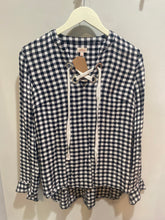 Load image into Gallery viewer, Anthropologie Pixley Black White Gingham Laceup Top
