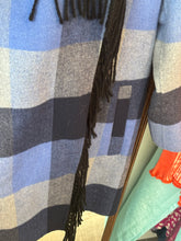 Load image into Gallery viewer, DKNY Blue Plaid Fringe Duster Coat
