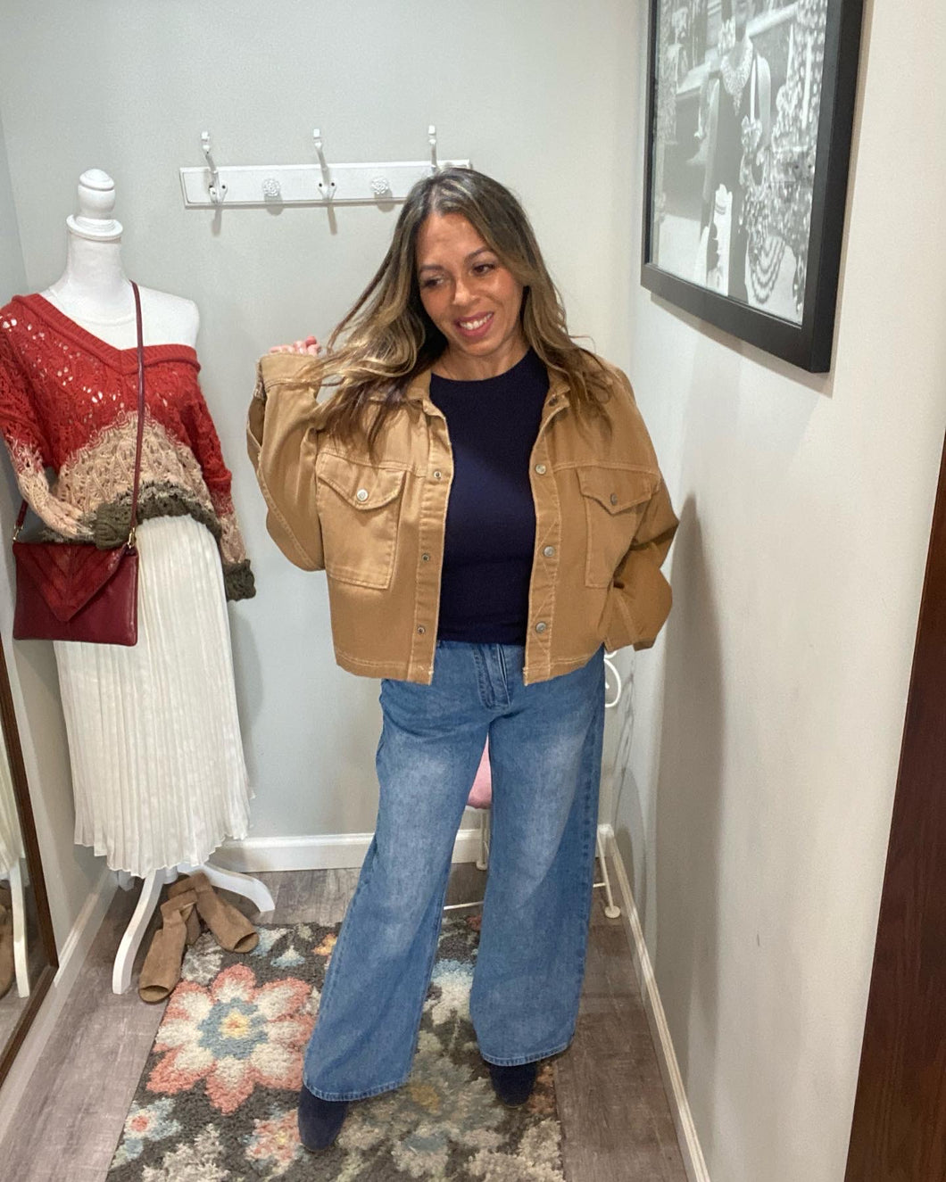 Tan Cropped Denim Jacket