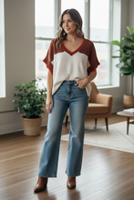Load image into Gallery viewer, Anthro Maeve Cream Colorblock Oversize Knit Top
