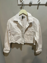 Load image into Gallery viewer, White Distressed Cropped Denim Jacket
