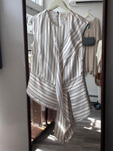 Load image into Gallery viewer, Artelier Asymmetrical Cream Striped Silk Top
