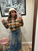 Load image into Gallery viewer, Zaful Tan Plaid Cropped Sherpa Top
