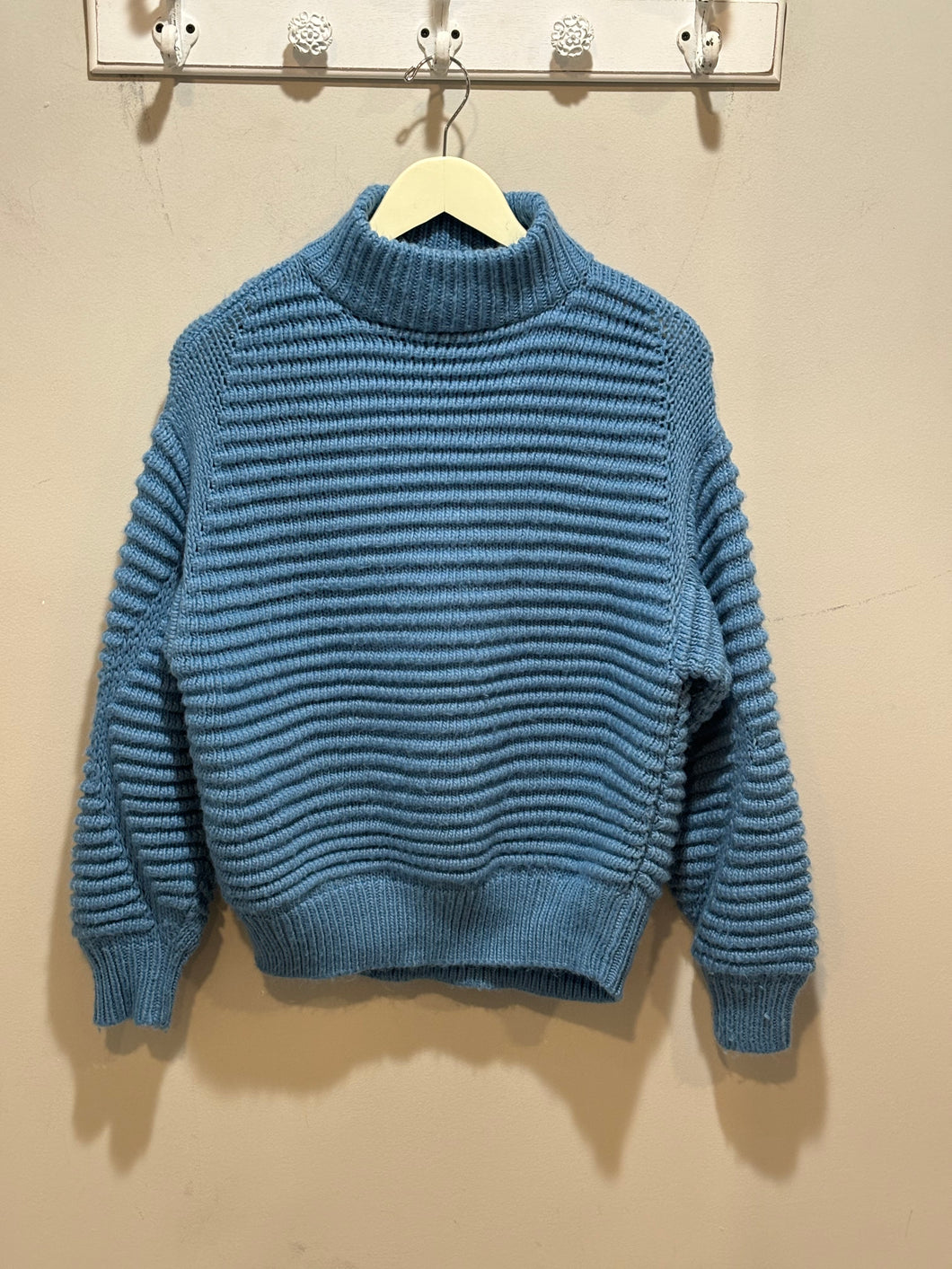 Teal Ribbed Knit Mockneck Sweater