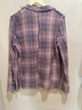 Load image into Gallery viewer, POL Dusty Lilac Distressed Plaid Blazer

