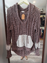 Load image into Gallery viewer, POL Brown Knit Lace Hoodie Top
