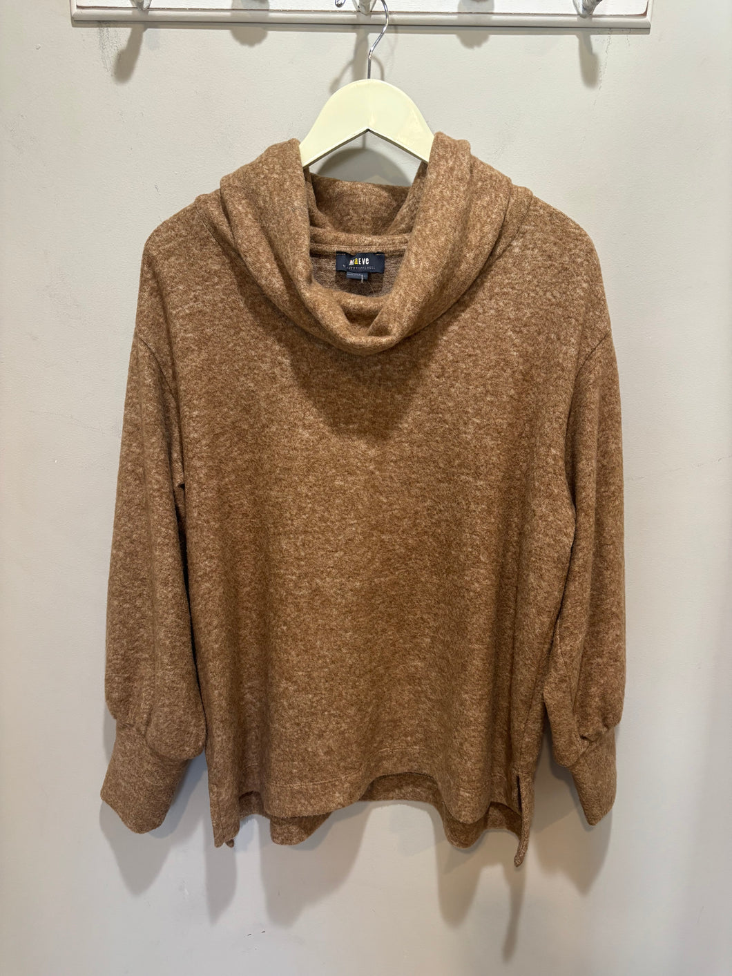 Maeve Anthropologie Tan Fuzzy Turtleneck Top