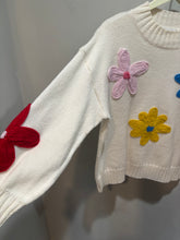 Load image into Gallery viewer, Cream Crochet Multicolor Flowers Sweater
