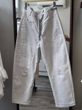 Load image into Gallery viewer, Grey Stripes Patchwork Barrel Pants
