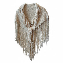 Load image into Gallery viewer, Vintage Cream Textured Fringe Shawl
