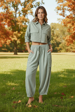 Load image into Gallery viewer, Green Stripes Barrel Pants
